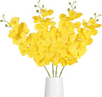 4PCS Faux Orchid Artificial Flowers, 35inch Long Stem Phalaenopsis Branches，Fake Orchid Flowers for Tall Vase Home Wedding Party Decoration (Yellow)