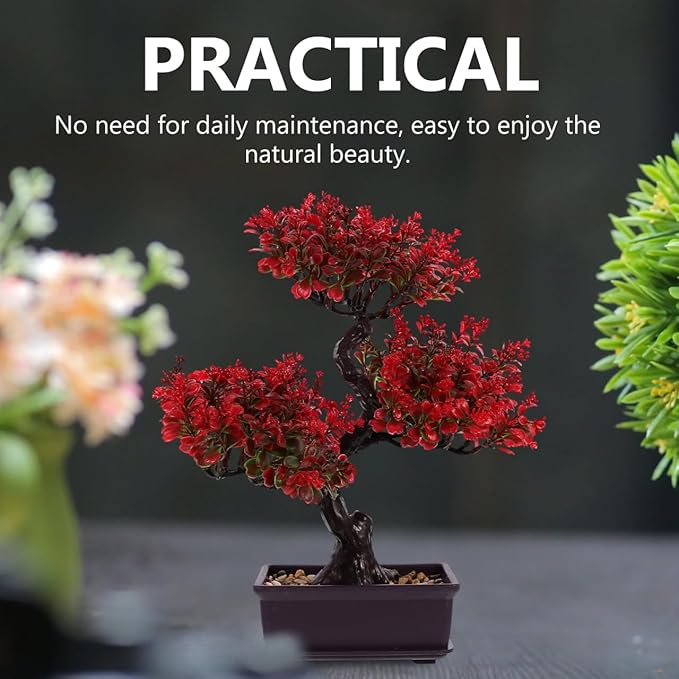 Cabilock Artificial Bonsai Tree Decor, Small Fake Plants Indoor for Home Office Desk, Faux Potted Plant Zen Japanese Trees for Men Living Room Shelf Decorations