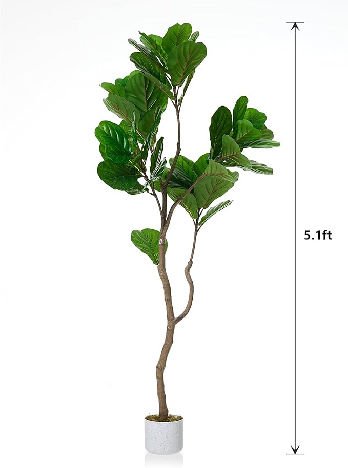 Garvee 5FT Artificial Fiddle Leaf Fig Tree in Pot, Evergreen Floor Plants for Living Room Decor, Large Potted Fake Fig Trees Tall Fake Plant for Office Entryway Front Door