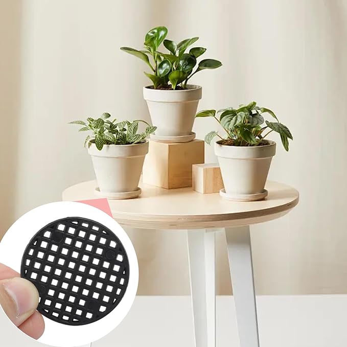 100 Pcs 1.8" Plant Pot Mesh Round Hole Cover, 45mm Black Plant Pot Drainage Mesh Discs Bottom Liners for Bonsai/Flower Pots, Soil Retention Grid Mats