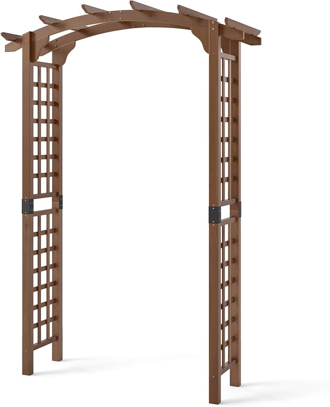 Giantex 7.5FT Wood Garden Arbor Trellis, Wooden Wedding Arch for Ceremony Party, Outdoor Archway Pergola for Climbing Plants, Pathway, Yard, Garden Decor, Easy Assembly (Dark Brown, 63''W x 90''H)