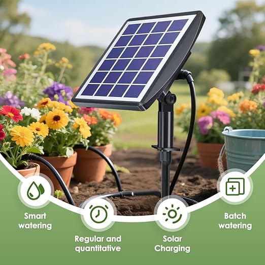 Solar Automatic Drip Irrigation Kit System, 2025 Upgrade Auto Watering System Devices for Garden with Timer, Plant Waterer Outdoor for Raised Bed Potted Plants Greenhouse (49FT-10 Pots)