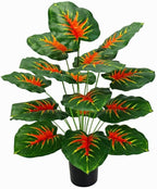 Artificial Caladium Plant with Red and Green Leaves, Red Leaf Artificial Plants Decoration Simulated Bonsai Potted Decor Home Room Party Wedding Office Floor(RedGreen(No Flowerpot), 75cm)