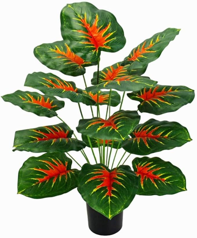Artificial Caladium Plant with Red and Green Leaves, Red Leaf Artificial Plants Decoration Simulated Bonsai Potted Decor Home Room Party Wedding Office Floor(RedGreen(No Flowerpot), 75cm)