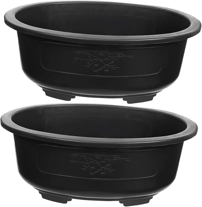 Angoily Bonsai Pots, 2PCS Bonsai Training Pot, 15 Inch Tree with Drainage Tray, Deep Oval Planter for Desktop, Garden, Balcony, Plastic Asian Tall Training