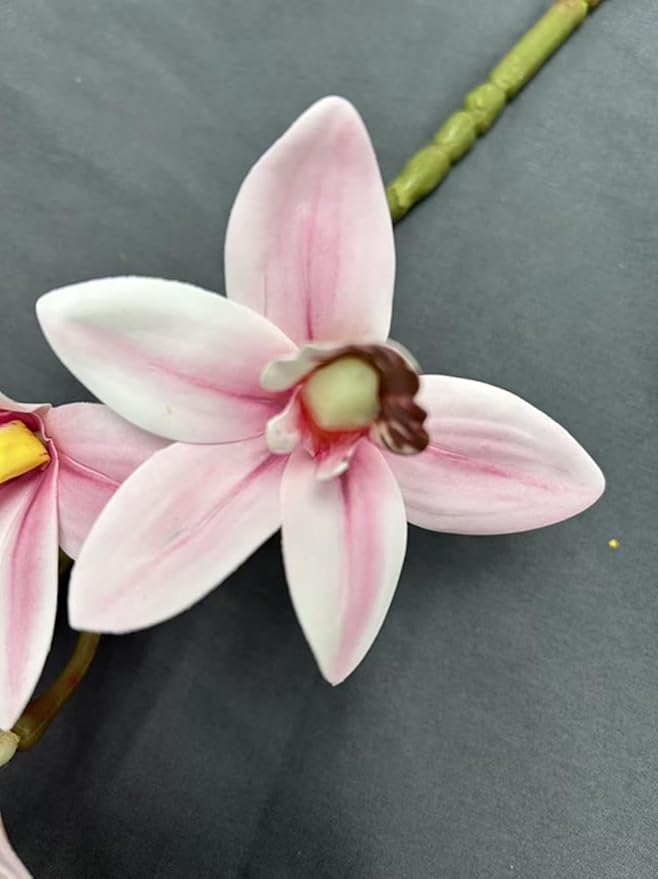 4pcs Artificial Cymbidium Orchid Flower Plant 3D Print Vanda 10 Heads Latex Phalaenopsis Flower (Pale Pink)