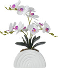 Fake Orchid Plant in White Rainbow Pot, Artificial Silk Phalaenopsis Orchid Flowers for Home Décor, Table Centerpiece, Office Desk (White)