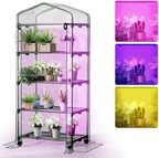 Indoor Greenhouse with Grow Lights & Wheels, 4 Tier Wire Shelf PVC Tent Portable Mini Green House Cabinet Kit for Plant Seed Starting Mushroom Grow
