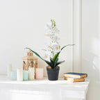 White Artificial Orchids Flowers in Pot, Faux Orchids Fake Flowers Potted Plants Real Touch Phalaenopsis Orchids Table Centerpiece for Home Living Room Bathroom Office Decor