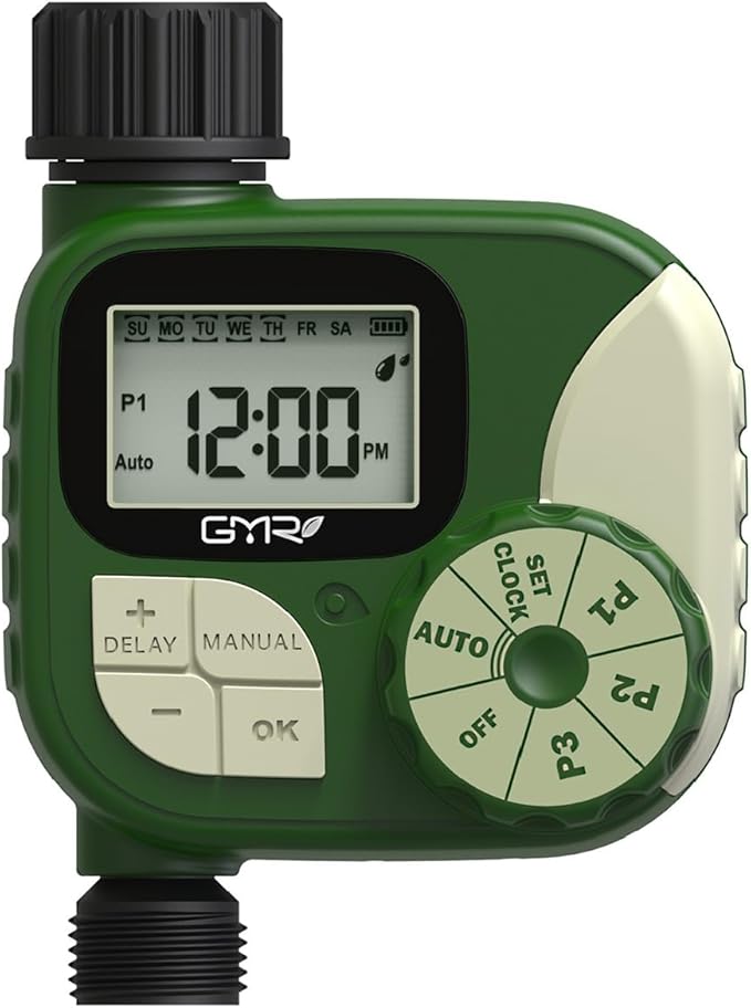 GMR Sprinkler Timer, Water Timer for Garden Hose, Hose Timers for Watering, Irrigation System with 3 Programs/Rain Delay/Manual/Auto Watering System, 1 Outlet