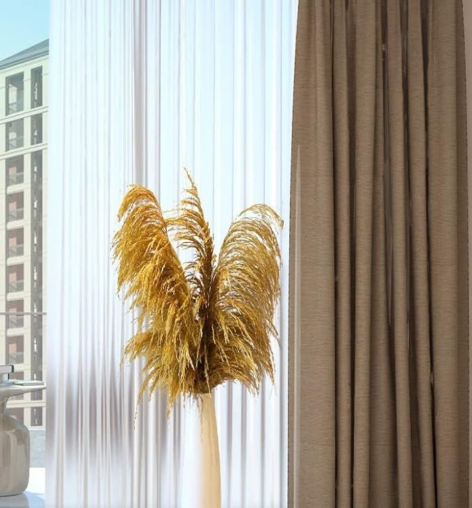 Golden Pampas Grass Decor Tall,Long Dried Pampas Grass for Floor Vase, Natural Pompas Floral, Elegant Feather Flowers for Wedding Living Room Decorations (Natural Gold, 6pcs 43.3"(110cm))