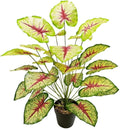 Artificial Caladium Plant with Red and Green Leaves, Red Leaf Artificial Plants Decoration Simulated Bonsai Potted Decor Home Room Party Wedding Office Floor (Yellow(No Flowerpot), 85cm)
