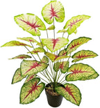 Artificial Caladium Plant with Red and Green Leaves, Red Leaf Artificial Plants Decoration Simulated Bonsai Potted Decor Home Room Party Wedding Office Floor (Yellow(No Flowerpot), 85cm)