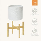 LA Jolie Muse Large Ceramic Planter with Stand Included,10 Inch Unique Modern White Plants Pot,Mid Century Indoor Planter with Wood Planter Holder with Drainage