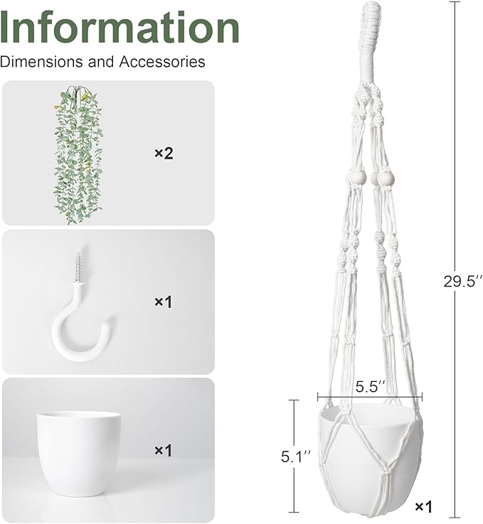 DREAMLOOM Fake Hanging Plants with Pot, Artificial Eucalyptus Hanging Plants with Macrame Hanger for Indoor Decor, Fake Hanging Vines Faux Greenery for Home Kitchen Office