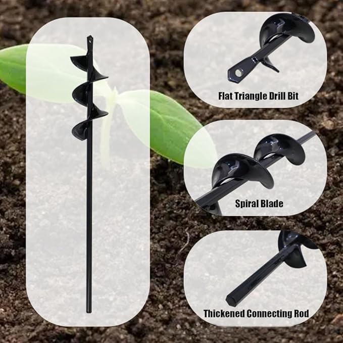 Auger Drill Bit for Planting 1.6 x 8.7in & Garden Drill Bit for 3/8" Hex Drive & Earth Post Hole Digger Bulb Planter Plant Flower Planting Auger for Drill Rapid Bedding Digging