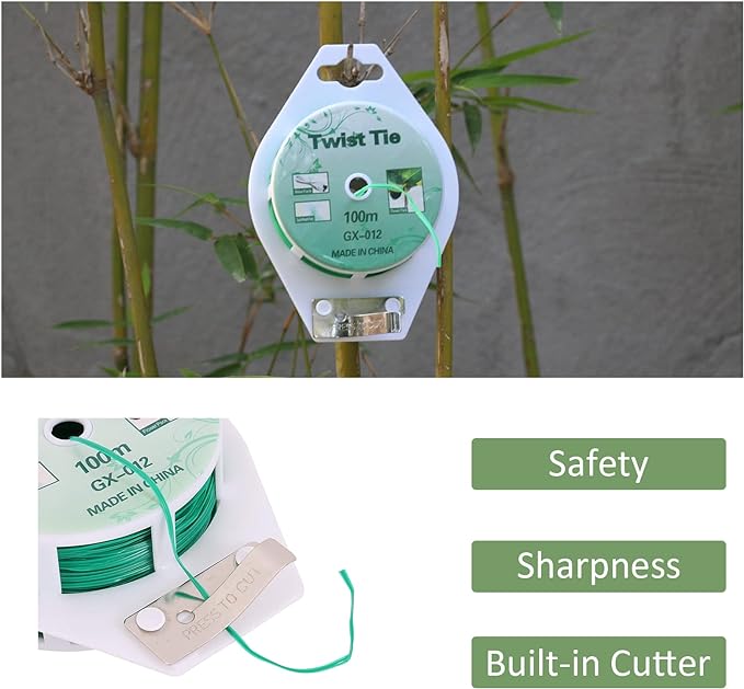 Twist Ties - All-Purpose Coated 328feet Garden Plant Ties with Trimmer Garden Twine Support Ties Reusable for Gardening Plants Growth and Care, Office Home Cable Organization (Green)