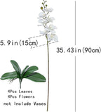 DUYONE Artificial Orchid Plant, 35 Inch 4 Pcs Phalaenopsis Flowers with Leaves, Real Touch Orchid Stems for Home Decoration