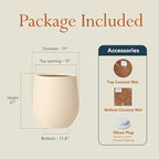 21" H x 19" D Premium Corso Fiberstone Round Tapered Planter with Drainage Hole, Weather Resistant for Indoor & Outdoor Use, Included 2 Extra Coco Mats (Kilim Beige, 15" Pot Opening)