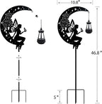 Solar Angel Garden Outdoor Stake Holding Solar Lantern Outdoor Decor Metal Large Angel Sitting Moon Silhouette Stakes for Garden Lawn Patio or Courtyard