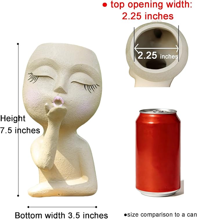 Head Face Planters, Kissing Girl Flowerpot, Lady Head Flower Pot, Female Kiss Faces Small Resin Art Succulent Pots for Indoor Outdoor Plants, Beige