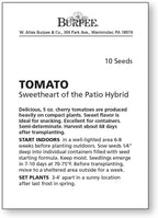 Burpee 'Sweetheart of the Patio', Red Cherry Tomato, 10 Non-GMO Seeds