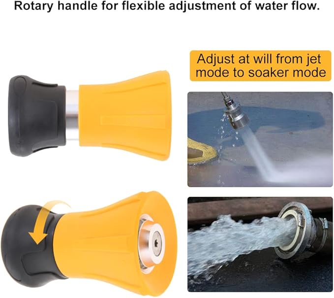 Fireman Hose Nozzle, Yellow Garden Hose Nozzle, High Pressure Sprayer Nozzle for Car Washing, Patio Cleaning, Watering Lawn and Garden, Universal Fit Garden Hoses