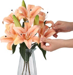 GarveeLife Artificial Tiger Lily Flowers with Vase, Real Touch Easter Lily Faux Flowers for Home Table Centerpieces Wedding Baby Shower Birthday Party Decoration, UV Resistant, 3 Stems with 6 Flowers
