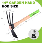 WORKPRO Hoe and Cultivator Garden Rake with 14" Wooden Handle, Sharp Hoe Blade & Sturdy 3 Claw Tiller, 2-in-1 Heavy Duty Gardening Hand Tools for Digging, Loosening Soil, Weeding, Cultivating