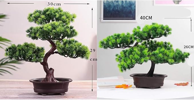 KOET Artificial Bonsai Pine Tree, 11Inch Faux Potted Plant Desk Display Fake Tree Pot Ornaments, Japanese Cedar Bonsai Plant for Home, Office Decoration
