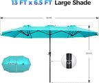 SUPERJARE 13FT Outdoor Umbrella for Patio, Double sided Pool Umbrellas with Fade Resistant Canopy, Large Table Umbrella for Deck, Market, Backyard - Light Blue(No Base)