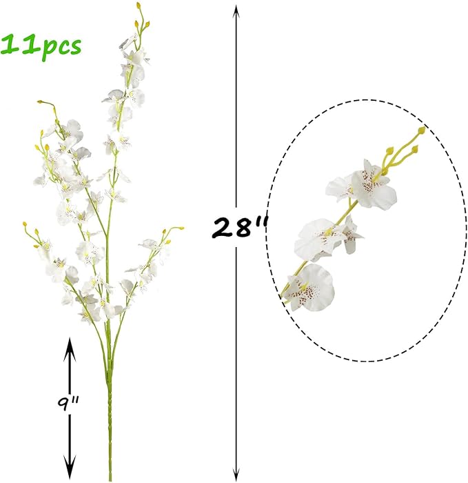 Silk Flowers in Bulk Wholesale Artificial Orchids, 11 Pcs (Each 28”), for Wedding Festive Party Home Office Decoration, Not Include Vase