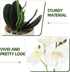 Housoutil Artificial Phalaenopsis Orchid Plant with 8 White Flowers, Realistic Faux Potted Flower Decor for Indoor Home Decoration, Simulation Orchid Bonsai for Living Room and Office