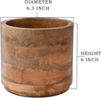Serene Spaces Living Set of 6 Medium Mango Wood Cachepot, Natural Wooden Pot for Faux Flowers & Plants, Potted Indoor Plants, Home, Office, Restaurant Decor, Measures 6.5" Diameter & 6" Tall