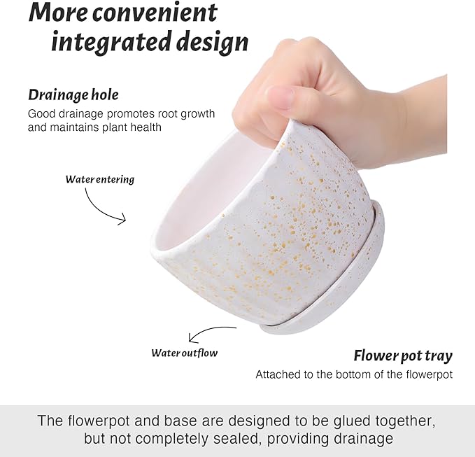 STHIE Ceramic Plant Pots with Drainage Holes and Saucers, Round Flower Pots for Indoor Plant, Diameter 3.3/4.3/5.5 Inches Small Flower Planters Set of 3