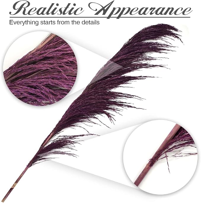 Pampas Grass Decor Tall,Long Pampas, Large Pompas Floral, Elegant Feather Flowers for Wedding Decorations, Living Room Decor (Natural Purple, 4pcs 43.3"(110cm))