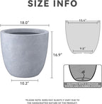 Kante 18 Inch Dia Round Concrete Planter, Indoor Outdoor Large Plant Pot with Drainage Hole and Rubber Plug for Home Patio Garden, Gray