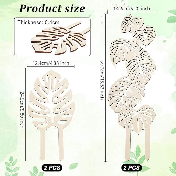 OLYCRAFT 4Pcs 2 Style Wood Plant Trellis Monstera Leaf Wood Trellis for Potted Plants Small Indoor Plant Trellis Wood Vine Plant Support for Climbing Plants Potted Plants Support - 9.8~15.6 inch Long