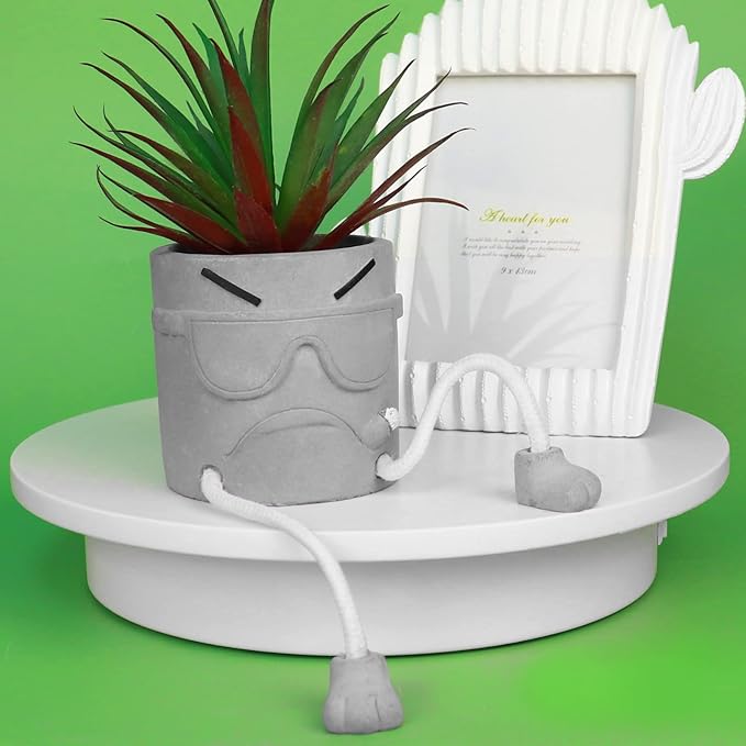 Zerzsy Succulents Plants Artificial in Cement Pots with Hanging Leg, Small Fake Plant Kitchen Shelves Decor, Cute Office Decor Faux Succulents, Succulent Pots for Desk Shelf Decorations