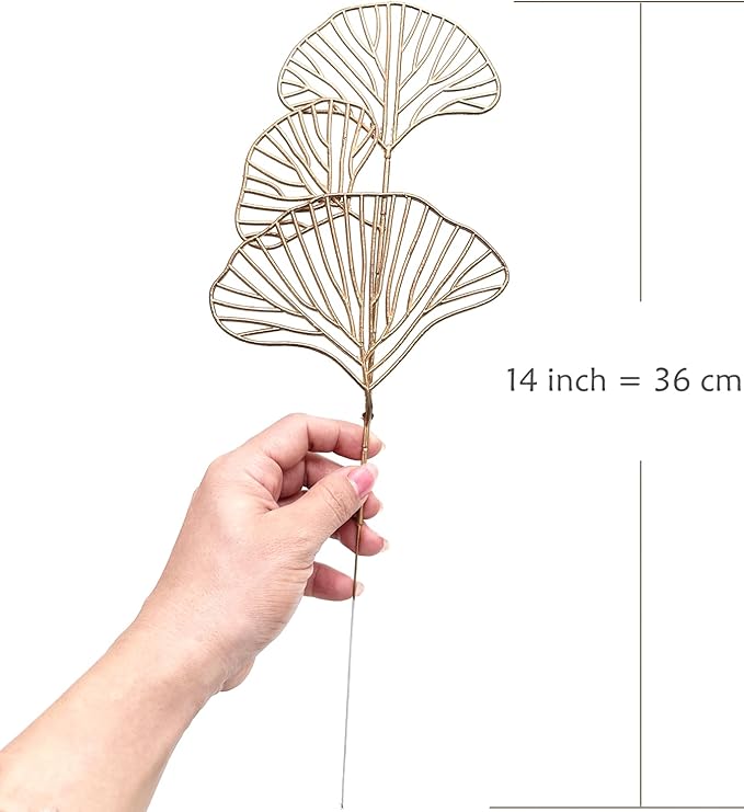 Golden Ginkgo Leaves Stems Christmas Decoration, Artificial Plants Fake Plastic Simulation Apricot Leaf Grass for Wedding Party Indoor Home Office DIY Crafts Flowers Bouquet Xmas Gold Decor - 12 Pack