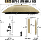 2 PACK Beach Umbrella with Clamp, 360 ° Adjustable Umbrellas for Chair, UPF50+ Umbrella for Beach Chair, Patio Chair, Wheelchair, Camping Chair, Golf Carts (Chair Not Included)
