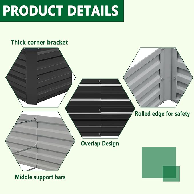 Meberam 3 Pack 6x3x1FT Galvanized Raised Garden Beds Kit Outdoor Metal Gardening Planter Box for Vegetable Elevated Flower Herbs,Black