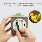 Mingfuxin Succulents Plants Artificial, Small Faux Plants with Lights, Assorted Decorative Fake Succulent Potted for Office Desk Bathroom Bedroom Shelves Windows Room Decor