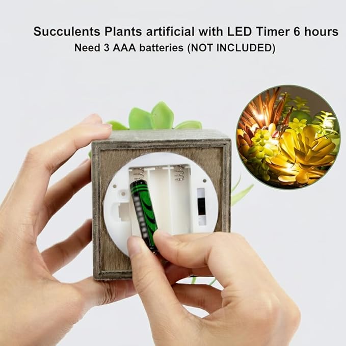 Mingfuxin Succulents Plants Artificial, Small Faux Plants with Lights, Assorted Decorative Fake Succulent Potted for Office Desk Bathroom Bedroom Shelves Windows Room Decor