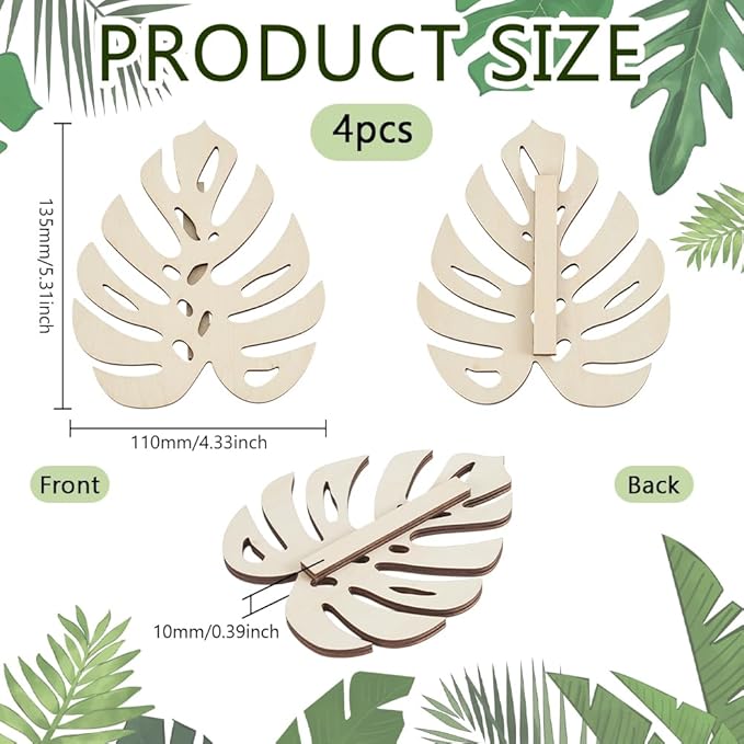 FINGERINSPIRE 4Pcs Wall Vine Holder Wooden Monstera Leaf Wall Mount for Climbing Plants 4.3x5.3inch Floral White Plant Wall Fixtures Wooden Leaf Trellises for Vines Houseplant Home Office Decoration