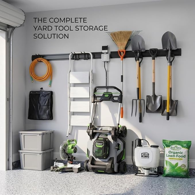 Aking Ace Garage Tool Organizer Wall Mount, 96-Inch Heavy Duty Garden Tool Rack for Shed, Holds 350lbs, Adjustable Storage Hanger for Shovel, Rake, and Power Tools