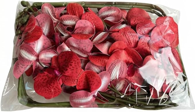 FagusHome 32 Inch Artificial Phalaenopsis Flowers 6 Pcs Artificial Orchid Flowers Stem Plants for Home Décor (Red Piebald)
