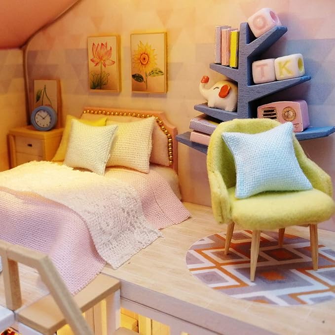 GuDoQi DIY Miniature Dollhouse Kit, Tiny House kit with Furniture and Music, Miniature House Kit 1:24 Scale, Great Handmade Gift for Birthday Christmas Day, Sweet Time House