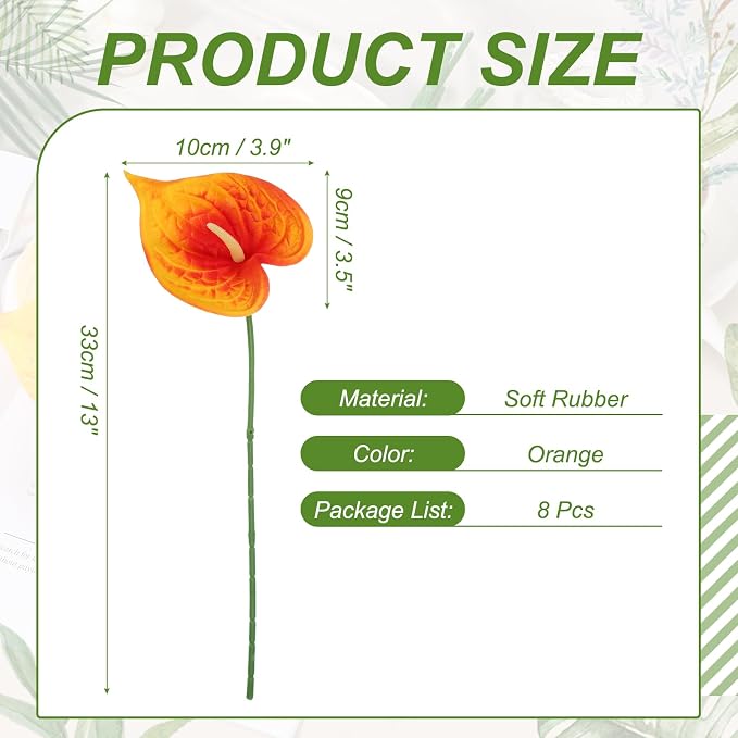 uxcell 8Pcs 11inch Artificial Anthurium Lily Flowers, Permanent Flower Bouquet for Home Arrangements Wedding Festival Decoration Crafts Store Decor Accessories, Orange