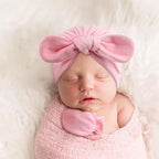 BQUBO Baby Turban Hats and Mittens Set Newborn Infant Hospital Hats Caps with Bows for Baby Boys Girls 0-12 Months